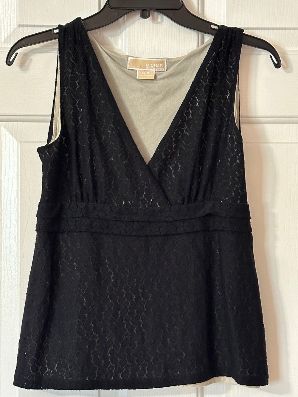 Michael Kors Black Lace V-Neck Shell with Cream Lining